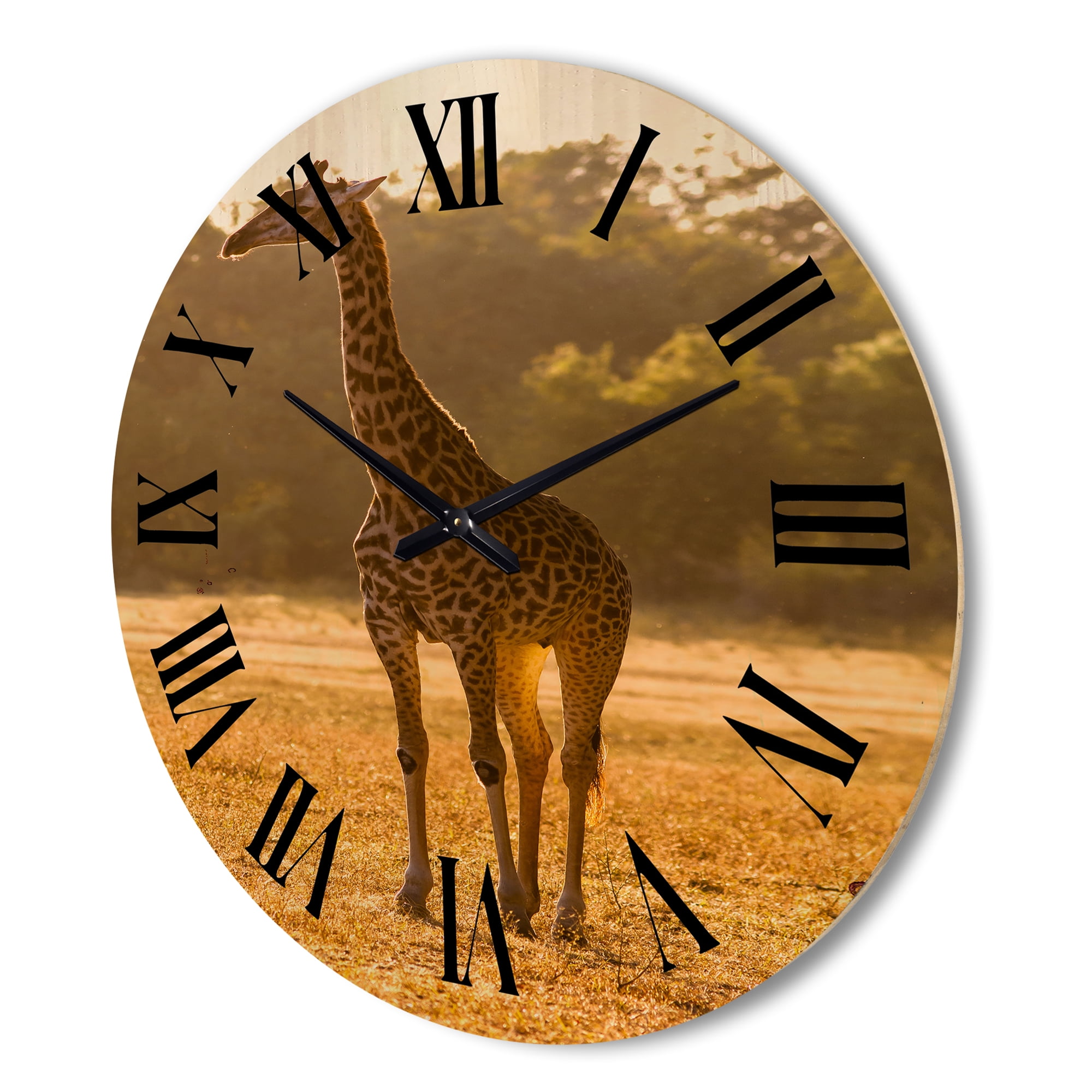 Designart 'African Giraffe In The Wildlife II' Farmhouse Wood Wall Clock