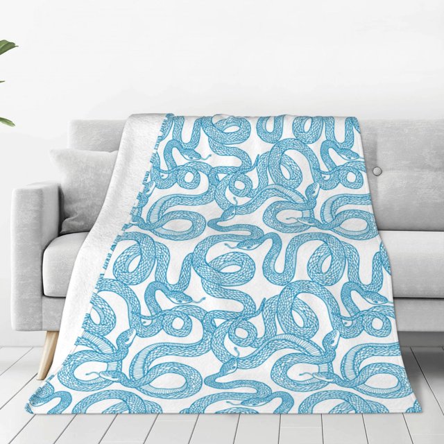 Balery Blue Snake Manta de Felpa Suave y Acogedora – Cobija de Franela Aterciopelada para Cama, Lavable y Cálida para Sofá, Mascotas, Transpirable-40"x30"