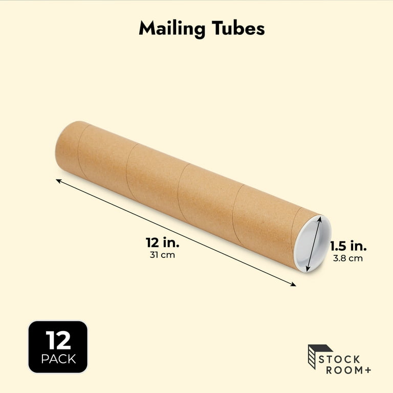 Stockroom Plus 12-Pack Mailing Tubes with Caps, 1.5x12-Inch Kraft Paper  Poster Tube for Shipping, Packing, Bulk Round Packaging, Cardboard Mailers