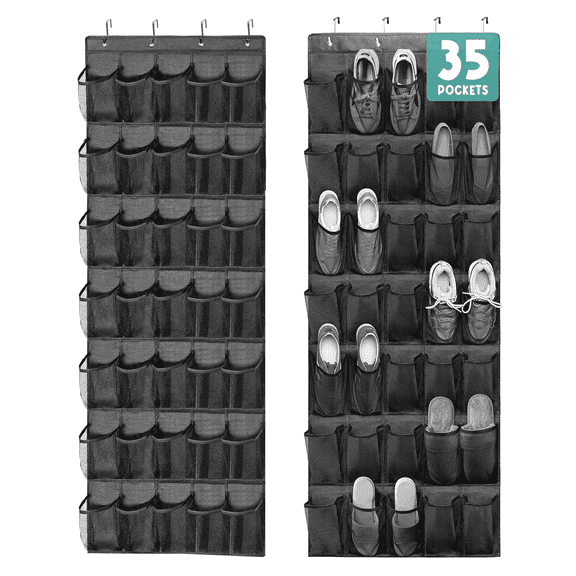 2 Pcs Large Hanging Shoe Rack, 35 Pocket Over The Door Shoe Organizer, Black