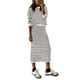 thumbnail image 1 of Conjunto de suéter PRETTYGARDEN, falda midi de punto a rayas blancas para mujer, 1 of 9