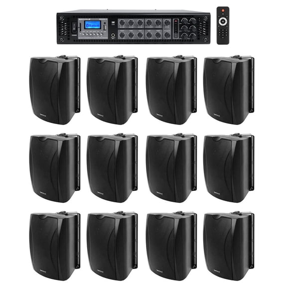 (12) 6.5" Black Commercial 70v Wall Speakers Amp For Restaurant/Office/Cafe/Bar