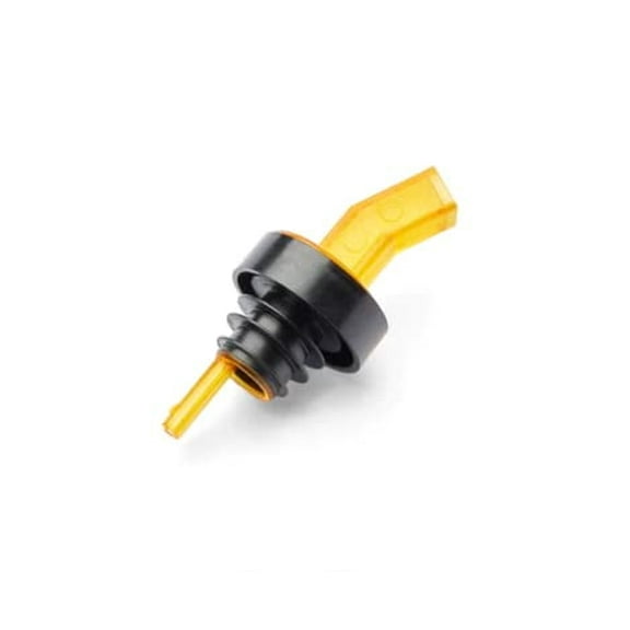 (Set of 12) AME D’ESSENCE Screened Free Flow Liquor Pourers Plastic Amber with Black Collar, Bar Spouts That Don't Leak