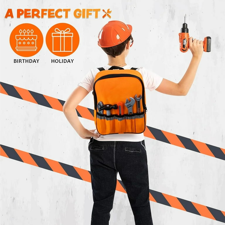 Joyfy 32Pcs Kids Tool Set, Toy Drill with Replaceable Bits, Helmet