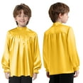 thumbnail image 5 of Hansber Kids Boys Worship Liturgical Praise Dance Tops Long Sleeve Church Party Shirts Performance Pullover Satin Blouse Gold 16, 5 of 6