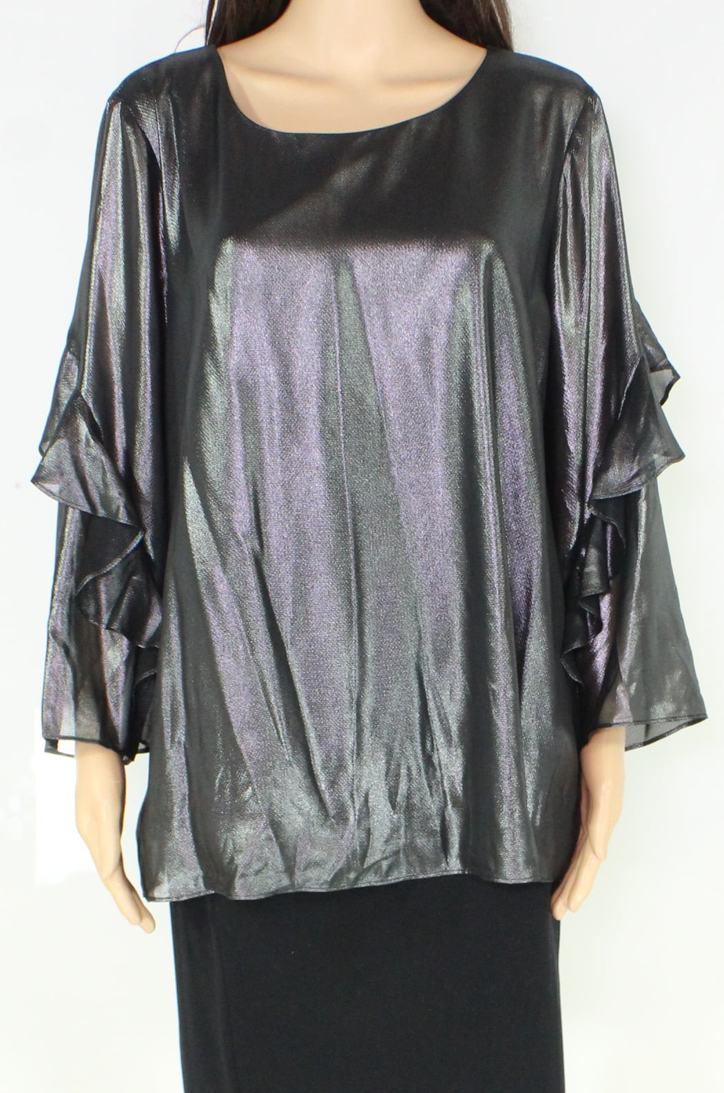 Alfani - Womens Blouse Large Metallic Flutter-Sleeve Chiffon L - Walmart.com - Walmart.com