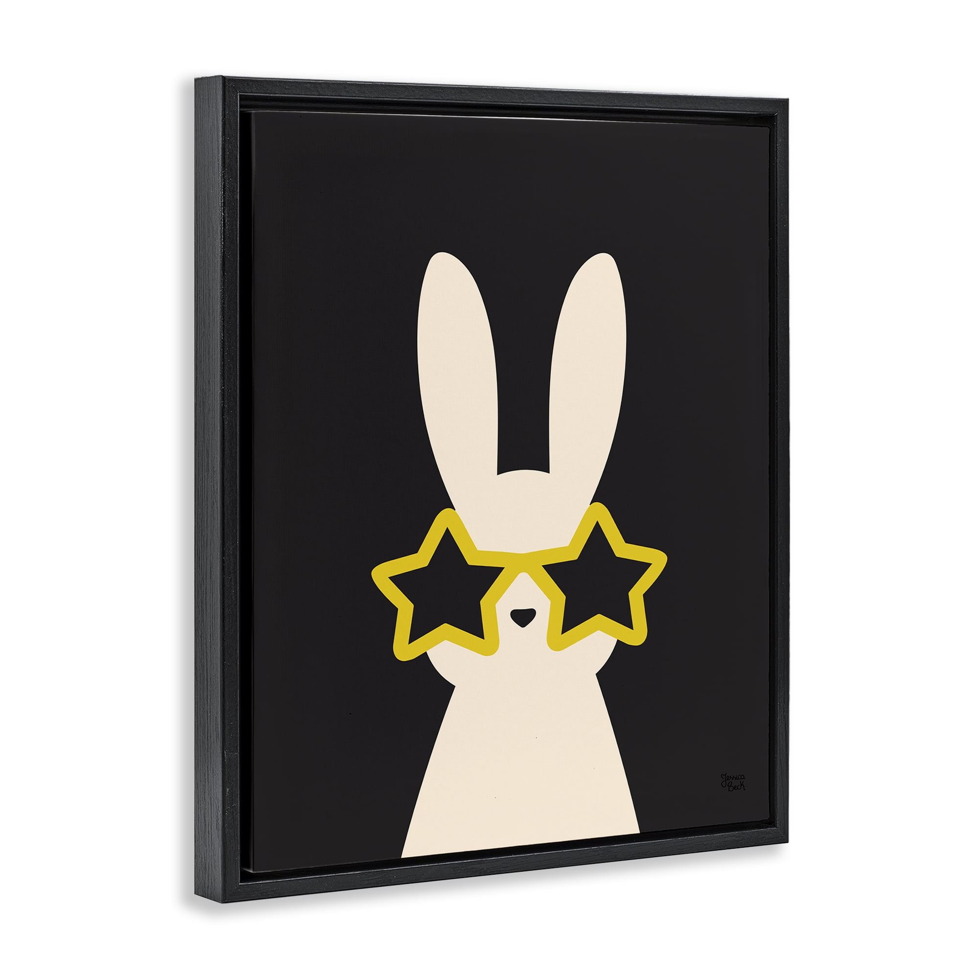 Stupell Industries Rabbit with Star Glasses Animals Painting Black Floater Framed Canvas Art Print Wall Art, 25 x 31