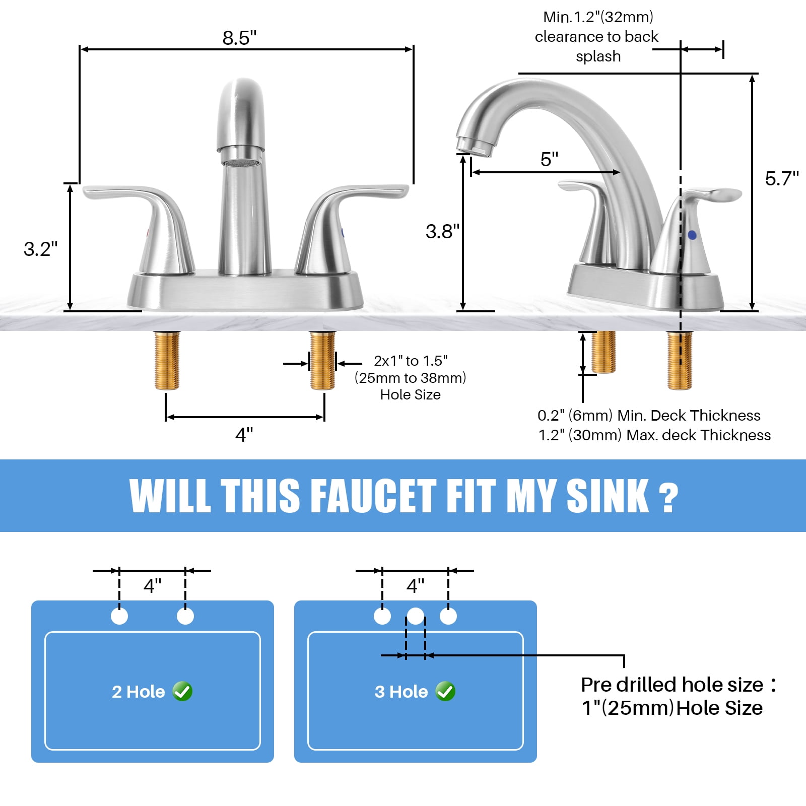 Wowow 4 inch Centerset 2-Handle Bathroom Faucet for Bathroom Sink with Pop Up Drain