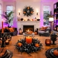 thumbnail image 5 of 12 Inch Black Eucalyptus Halloween Wreath, Artificial Floral Door Wreath with Pumpkin Cutouts for Front Porch Indoor Door Halloween Party Gothic Home Decor, 5 of 7