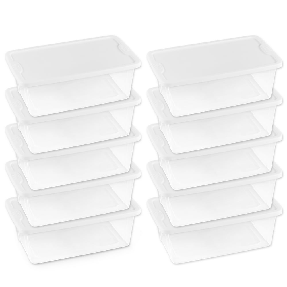 Homz 6 Quart Storage Container, Clear/White, Set of 10