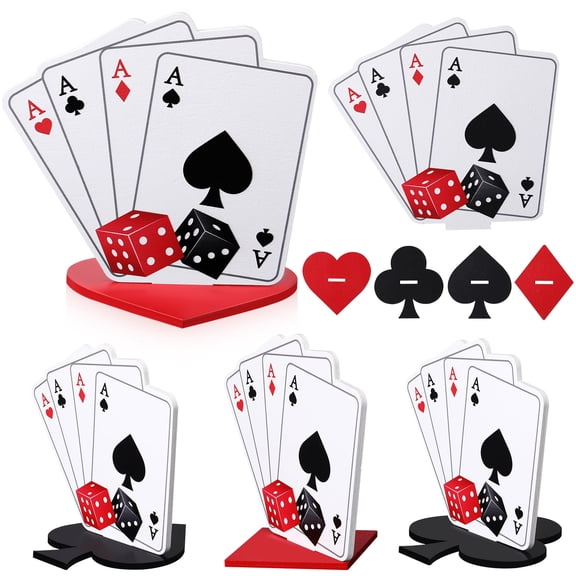 Chunful 4 Sets Casino Party Centerpieces Wooden Casino Theme Tabletop Decor Kit Poker Party Table Decorations for Birthday Game Night Poker Theme Parties Christmas Favors C113