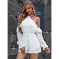 thumbnail image 3 of EILLY BAZAR White Dot Embroidery Halter Neck Romper for Women Sleeveless Backless above Knee Length Female Cami Romper S, 3 of 4