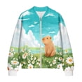 thumbnail image 4 of COEQINE Women's Bomber Jacket Full Zip Relaxed Fit Cardigan Jacket Fall Winter Trendy Coats with Pockets, Casual Varsity Shacket Coats Streetwear, Medium, Capybara Daisy Meadow, 4 of 7