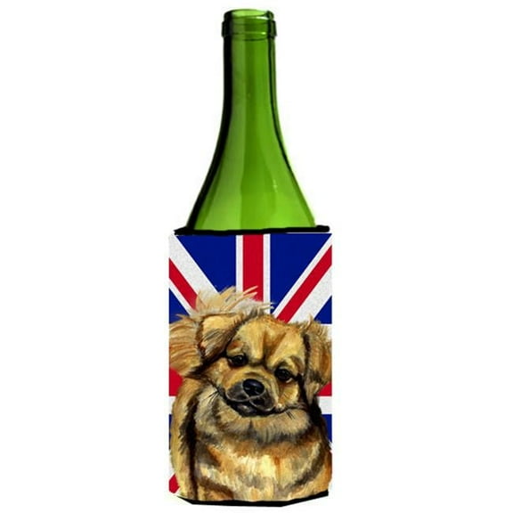 Tibetan Spaniel With English Union Jack British Flag Wine bottle sleeve Hugger - 24 Oz.