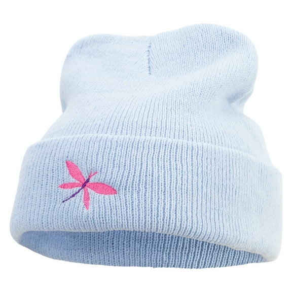 Dragonfly Logo Embroidered Super Stretch Knit Watch Cap Beanie - Columbia Blue OSFM