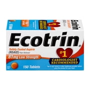 Ecotrin Low Strength Safety Coated Aspirin, NSAID, 81mg, 150 Tablets