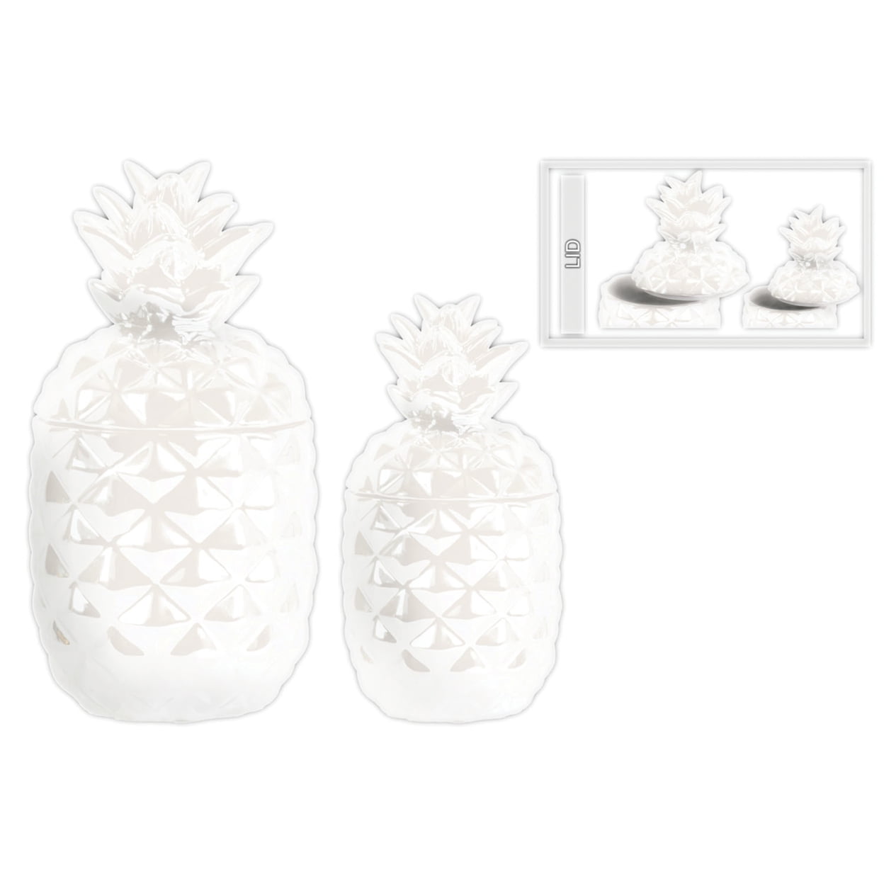 Urban Trends Ceramic Pineapple Canister Set of Two Gloss Finish White