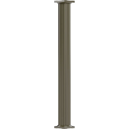 8  x 10  Endura-Aluminum Column  Round Shaft (For Post Wrap Installation)  Non-Tapered  Fluted  Clay Finish w/ Capital & Base