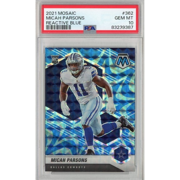Graded 2021 Panini Mosaic Micah Parsons #362 Reactive Blue Rookie RC Football Card PSA 10 Gem Mint