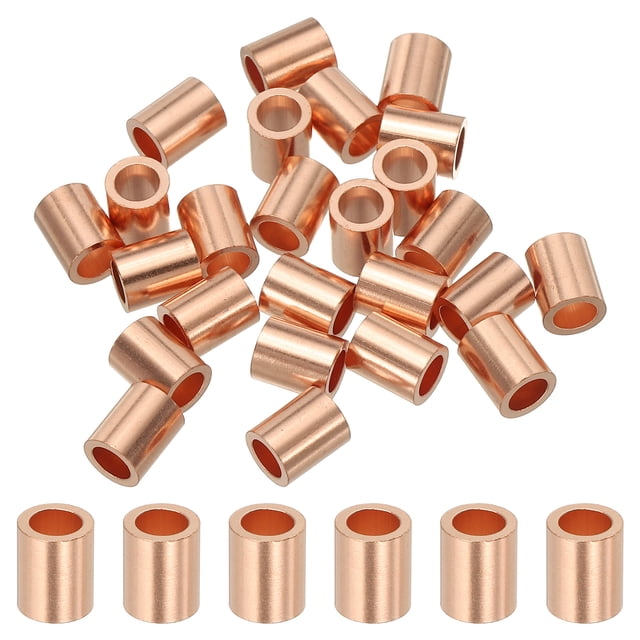 Uxcell Wire Rope Stop Sleeve, Copper Crimping Loops Sleeve Round Crimp Ferrules for Wire Rope and Cable Ferrule 3/16"(4mm)