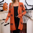 thumbnail image 5 of Women's Halloween Cardigan Sweaters Loose Ribbed Open Front Knit Coat Pumpkin Long Sleeve Cute Fall Winter Clothes, 5 of 8