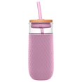 thumbnail image 1 of Vaso de vidrio Ello Devon 530 ml con tapa de paja de bambú, color malva, 1 of 7