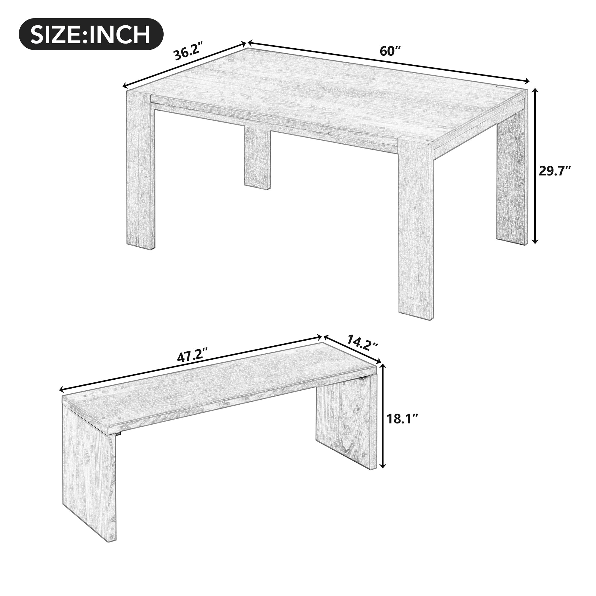 EUROCO 3-Piece Dining Table Set for 4, 60" Wood Kitchen Room Table Set with 2 Benches,Space-Saving Design for Apartment, Small Space and Breakfast Nook,Espresso