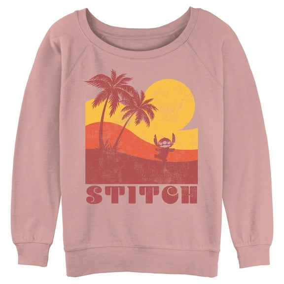 Junior's Lilo & Stitch Colorblock Sunset Stitch Sweatshirt Desert Pink Medium