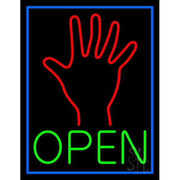 Green Open Psychic Blue Border LED Neon Sign 19" Tall x 15" Wide - inches Black Square Cut Acrylic Backing, with Dimmer - Bright and Premium built indoor LED Neon Sign for Storefront.