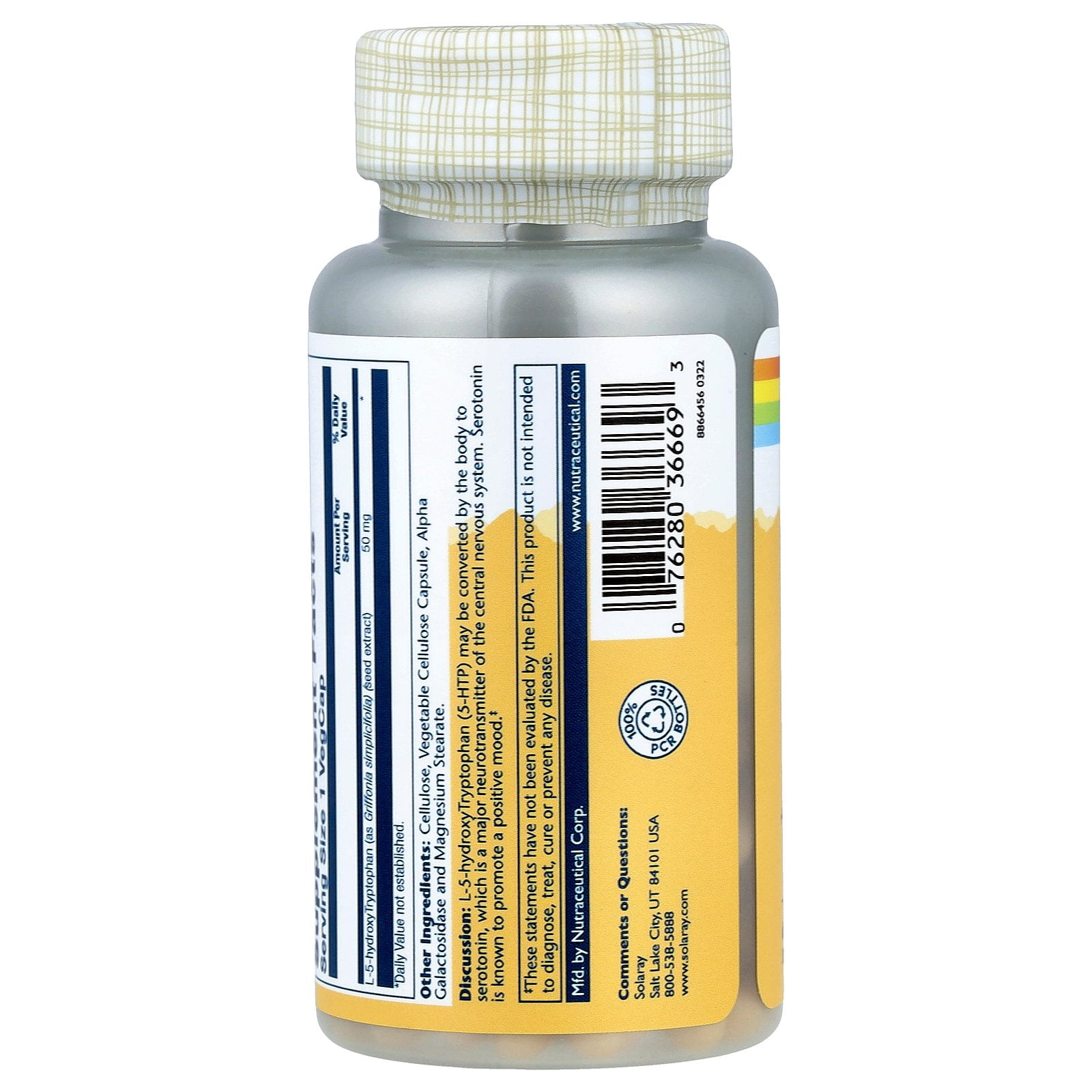 L-5-hydroxyTryptophan 50 mg By Solaray - 60  Capsules