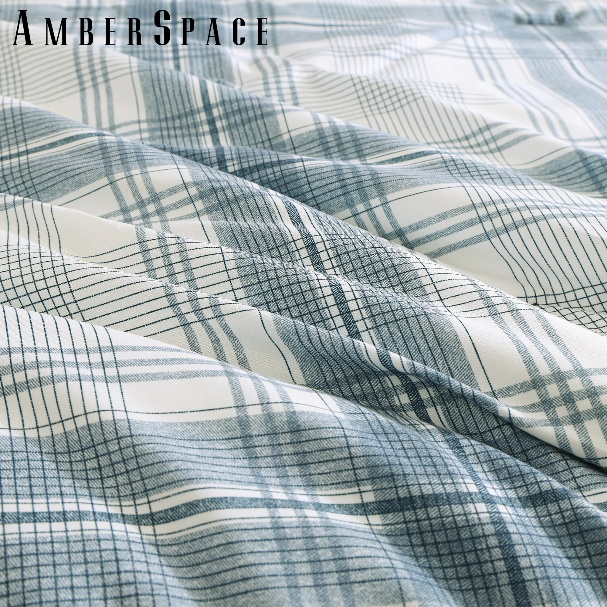 Amberspace Reversible Checkered 5-piece Bed in a Bag Comforter Set with Sheets,Blue Grey,Twin XL
