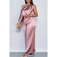 thumbnail image 3 of AURA Womens Satin Two Piece Set Asymmetrical Neck Top and Long Pants Casual Elegant Outfit, 3 of 5
