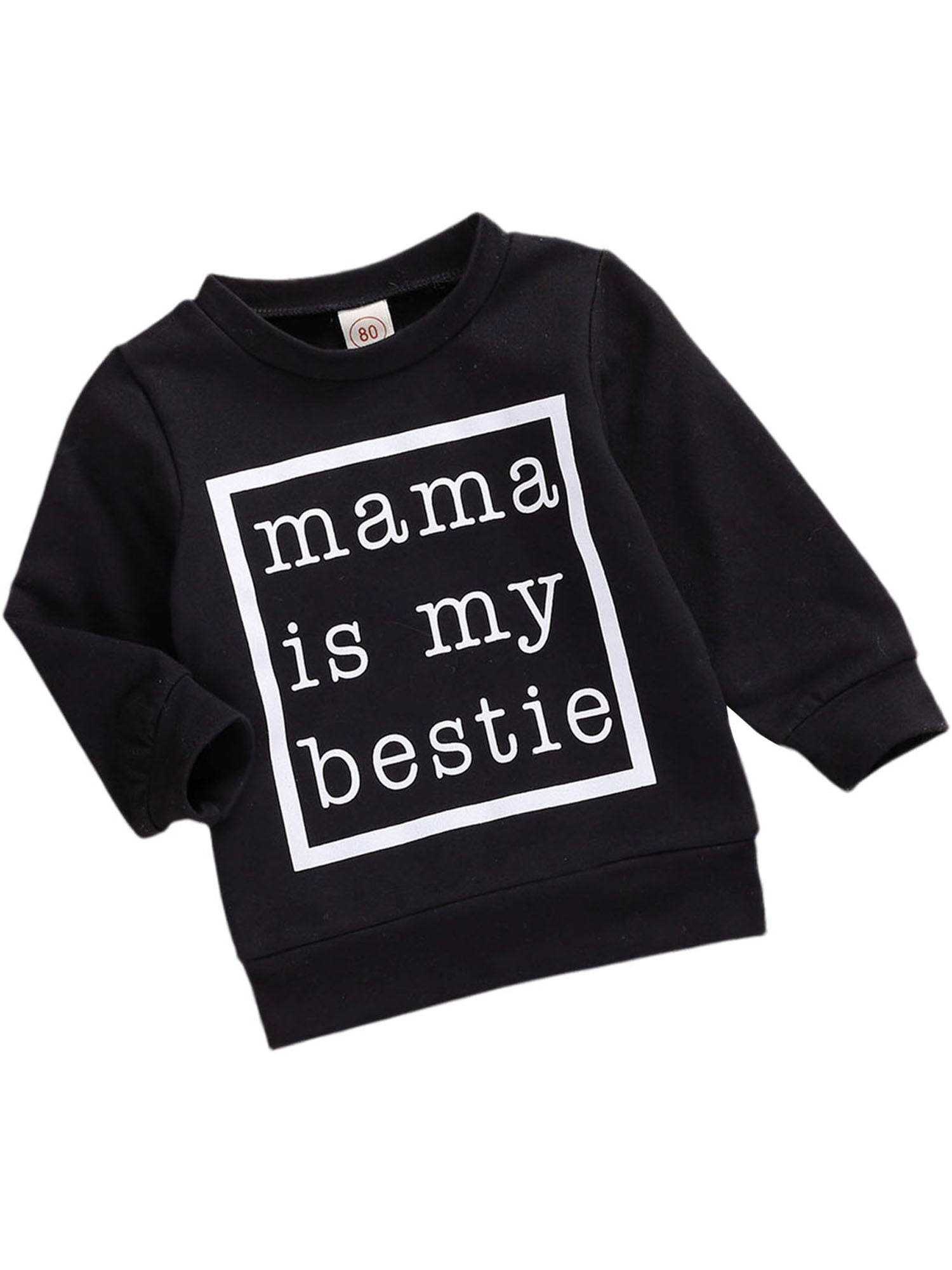 Baby Boy Letter Mom Bestie Print Sweatshirt Long Sleeve Pullover Casual Soft Long T-Shirt Tops Fall Winter Outfits