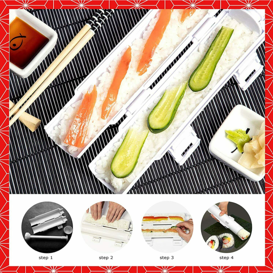 [3 Pack] Bazooka Sushi Roller - Sushi Maker Mold for the Perfect Sushi Roll  - Squeeze & Dispense Easy Sushi Roller for Sushi Party - Makes 8 Rolls 