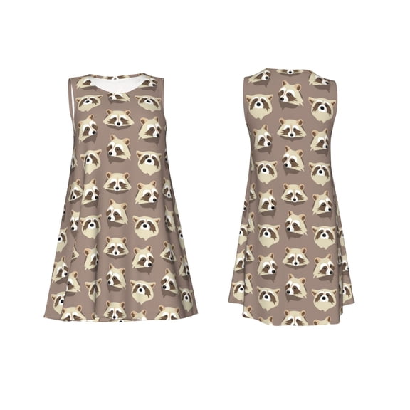 Horeoi Raccoon Print Women's Sleeveless Dress Cotton-like Flared Hem Deep Side Pockets Above-Knee