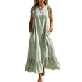 thumbnail image 3 of VBVC Women's Striped Ruffle Trim Sleeveless Maxi Dress , Summer Casual Beach Loose Dress For Women , Ladies' Vacation Long Dress with Pockets,Green,S-3XL, 3 of 6