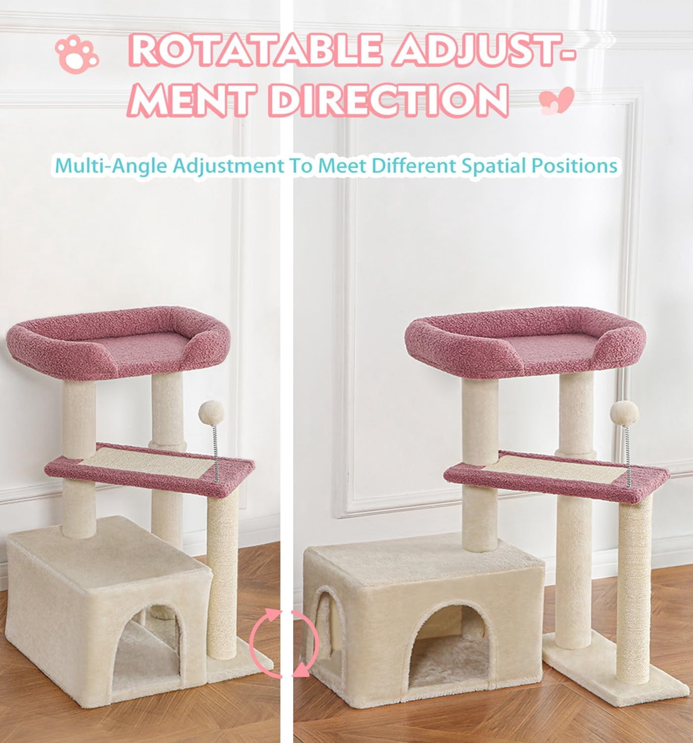 Made4Pets 29" High Multi-Level Climbing Furniture Carpet Cat Tree for Indoors Cats, Pink