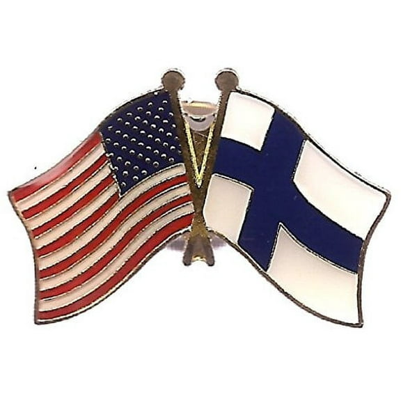 Pack of 50 Finland & US Crossed Double Flag Lapel Pins, Finnish & American Friendship Pin Badge