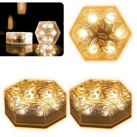 

HLONK 3PCS new hexagonal solar energy buried lamp floor tile lamp outdoor ice tile lamp courtyard ice cube lawn lamp (warm white light)