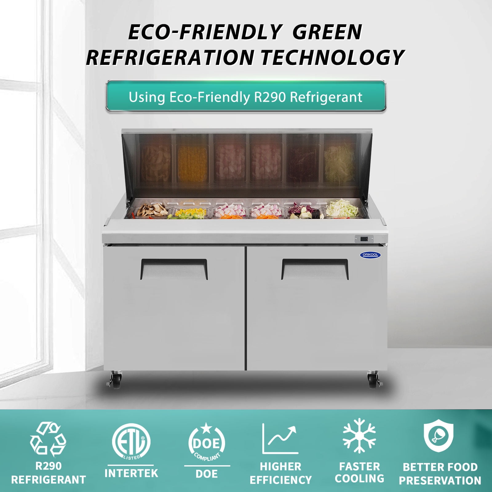 Camellia River 60" Prep Table Refrigerator for Pizza & Sandwich Preparation