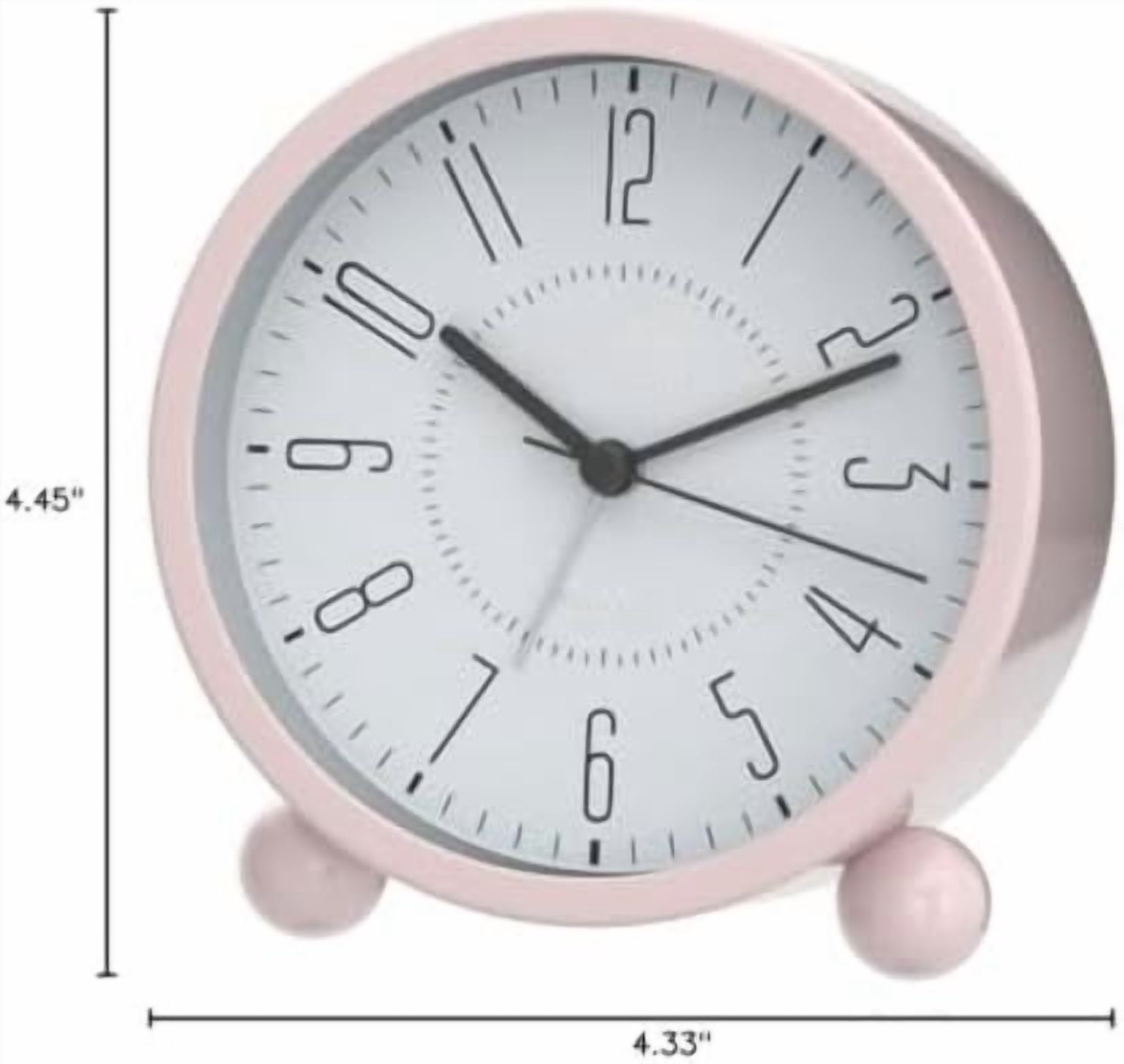 Super Silent Metal Alarm Clock,Beep Wake Round Alarm Clock with Night Light,Battery Operated,Easy Set,Simple & Retro for Desk, Bedroom and Home Decoration(Pink)
