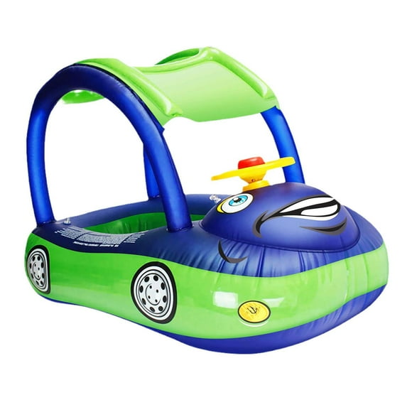 Juguete flotante para piscina,Flotador de piscina para bebés con dosel,suministros portátiles,Barco de baño con forma de coche,dibujos animados,cómodo verano,Flotador de Azul profundo