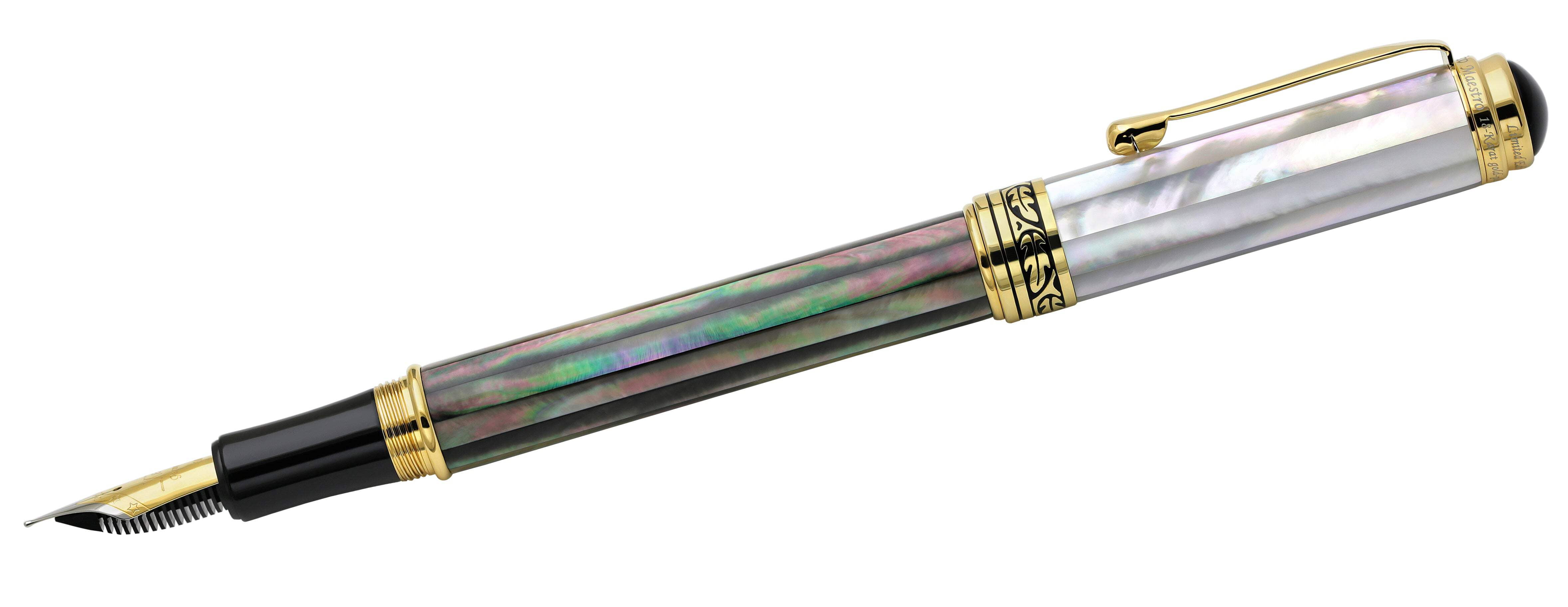 Xezo Xezo Maestro® Black and White Mother of Pearl Fountain Pen (Medium Nib) - 18K Gold Plated