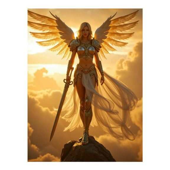Diamond Art Kit for Adults, Golden Winged Warrior Angel Sky Diamond Painting for Adults Beginners, DIY Diamond Art Painting Kits, 5D Diamond Painting Crafts for Home Decor 12x16 Frameless
