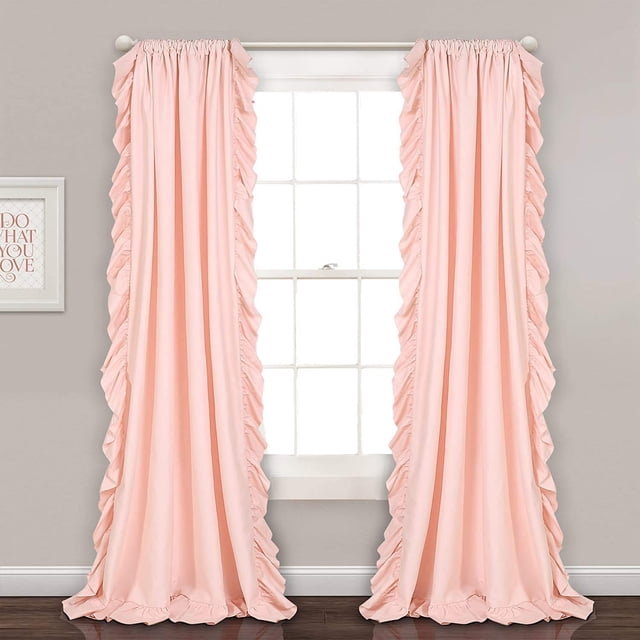 Lush Decor Reyna - Juego de Paneles de Cortina de Ventana con Volantes, par, 54 Pulgadas de Ancho x 84 Pulgadas de Largo, Color Rosa Rubor, Cortina fluida, Cortinas románticas con Volantes para