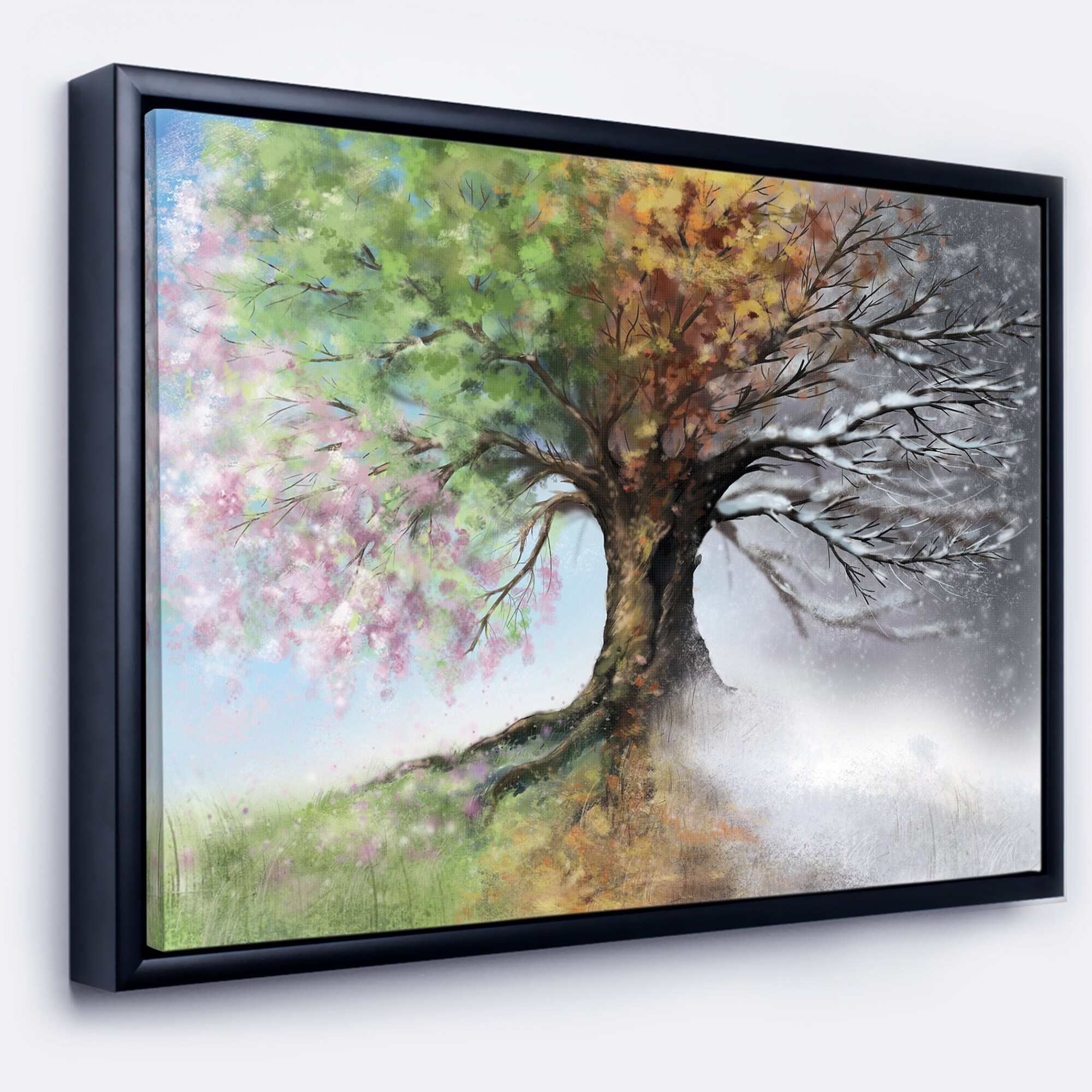 Designart ' Tree with Four Seasons ' Tree Painting Framed Canvas Art Print