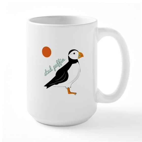 CafePress - Stud Puffin Mugs - 15 oz Ceramic Large White Novelty Mug