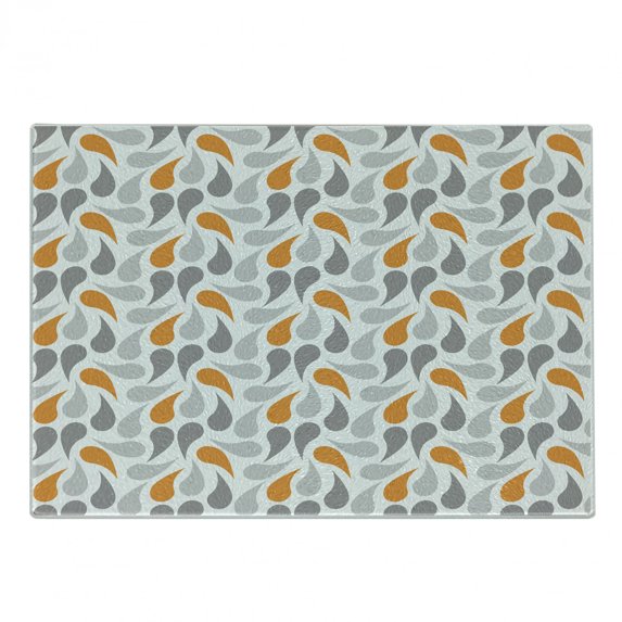 Geometric Cutting Board, Cultures Motif Traditional Teardrop Pattern Vintage Palette, Decorative Tempered Glass Cutting and Serving Board, Small Size, Orange Grey White, by Ambesonne