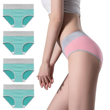 4 Pack Briefs for Women High-Cut Full Coverage Stretch Cool Underwear High Waisted No Show Panties Underpants Shorts Seamless Boxer Briefs Seamless Thong Shapewear Plus Size Soft Undies