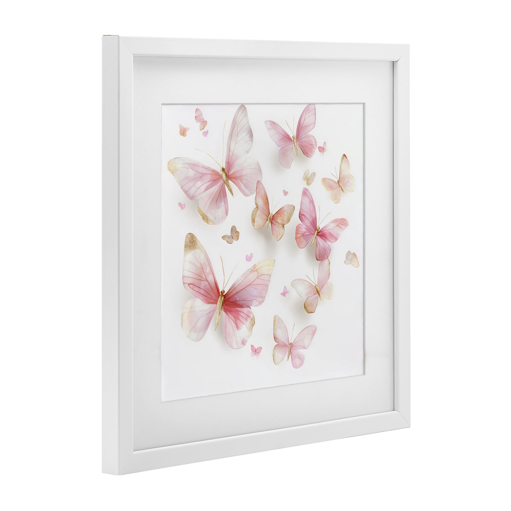 Stupell Industries Pink & Gold Butterfly Rabble White Framed Print Under Glass, design by Creative Studio